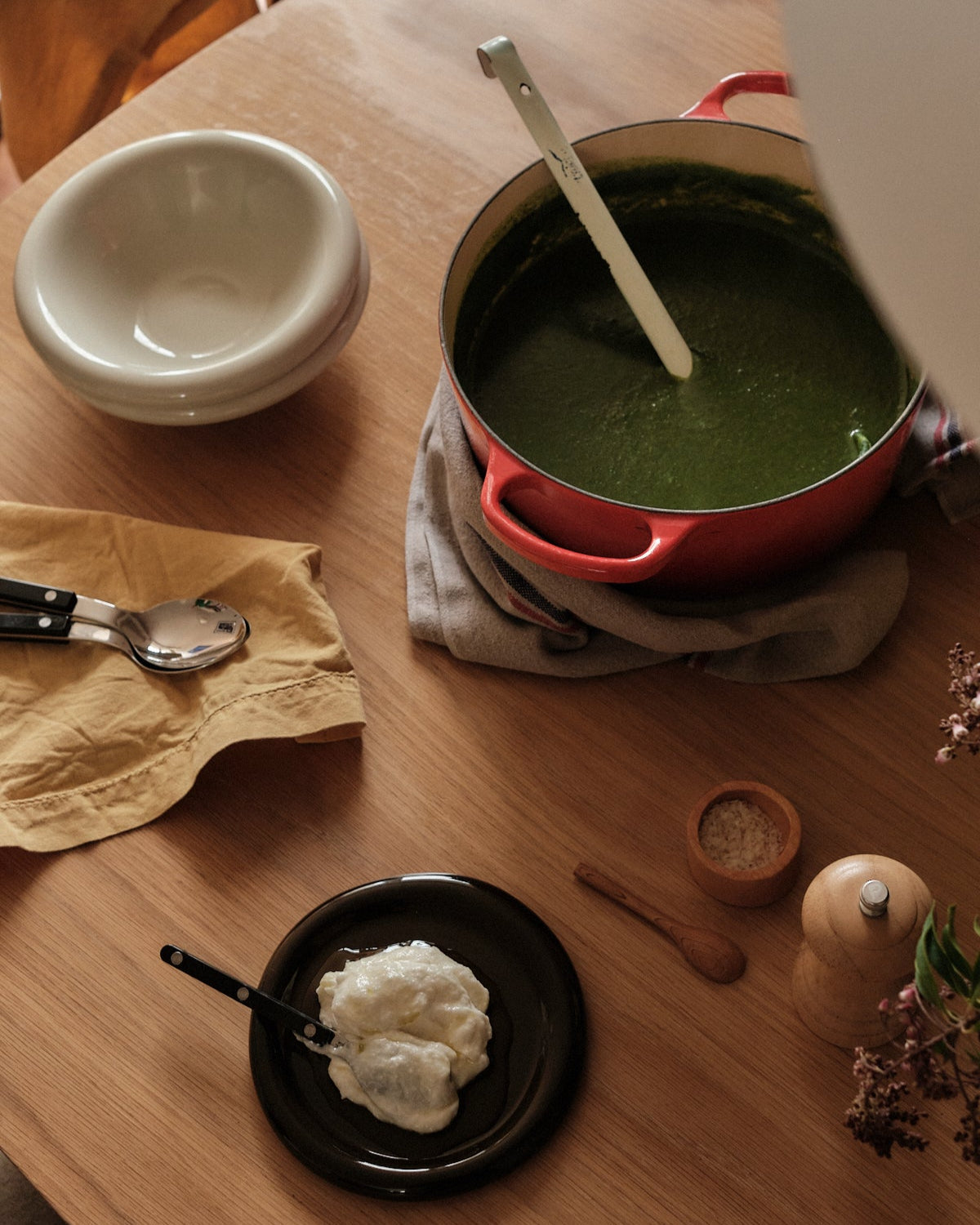 Nettle, Fennel and Potato Soup with Garlic Toum
